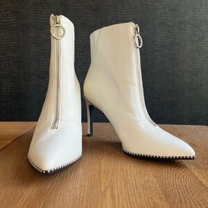 Bar III White Heeled Boots with Zipper Detail
